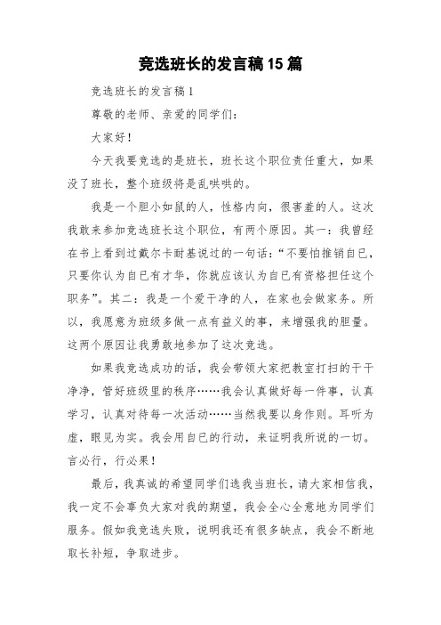 竞选班长的发言稿15篇