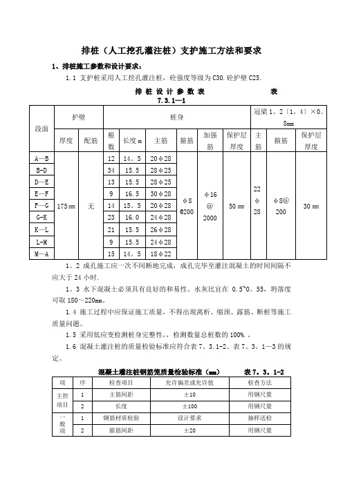 排桩(人工挖孔灌注桩)支护施工方法和要求