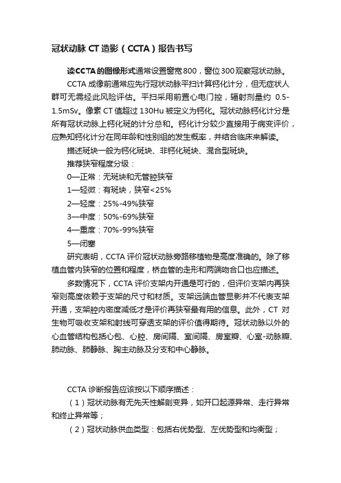 冠状动脉CT造影（CCTA）报告书写