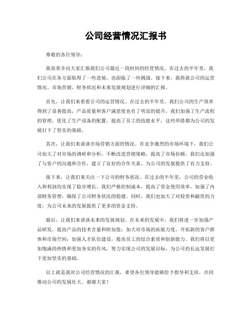 公司经营情况汇报书