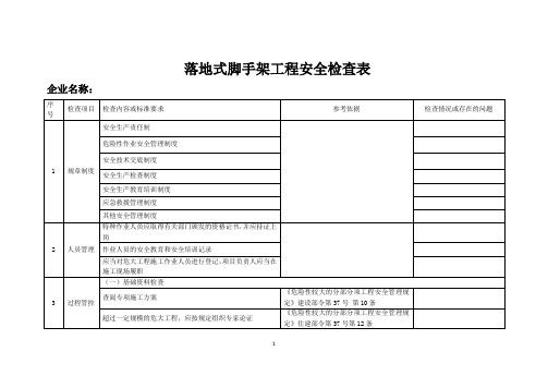 落地式脚手架工程安全检查表