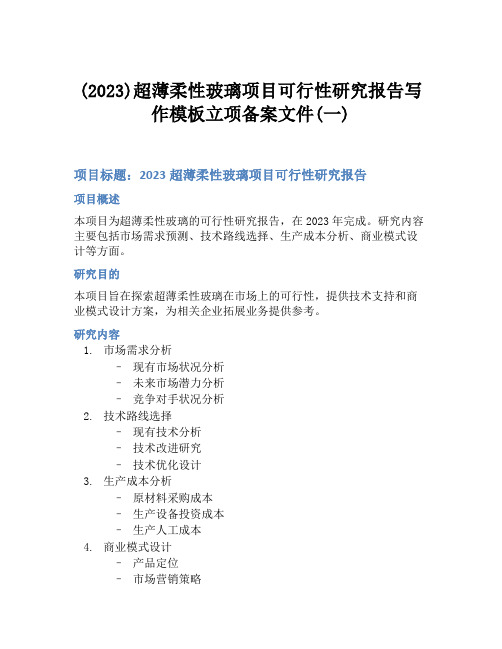 (2023)超薄柔性玻璃项目可行性研究报告写作模板立项备案文件(一)