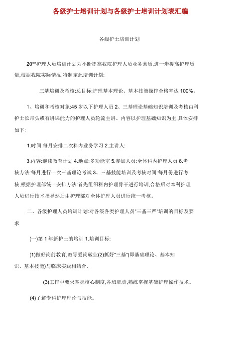 各级护士培训计划与各级护士培训计划表汇编.docx