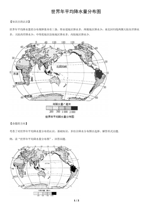 世界年平均降水量分布图-初中地理知识