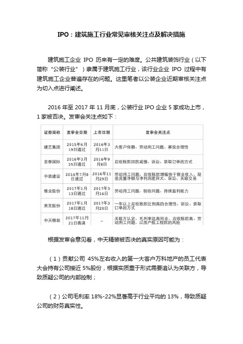 IPO：建筑施工行业常见审核关注点及解决措施