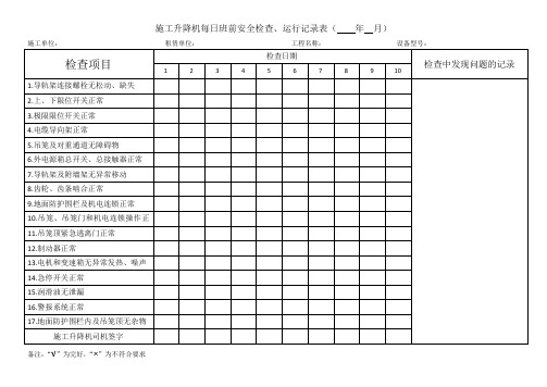 施工升降机每日检查运行记录表