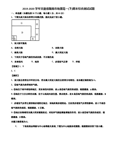 2019-2020学年甘肃省陇南市地理高一(下)期末综合测试试题含解析