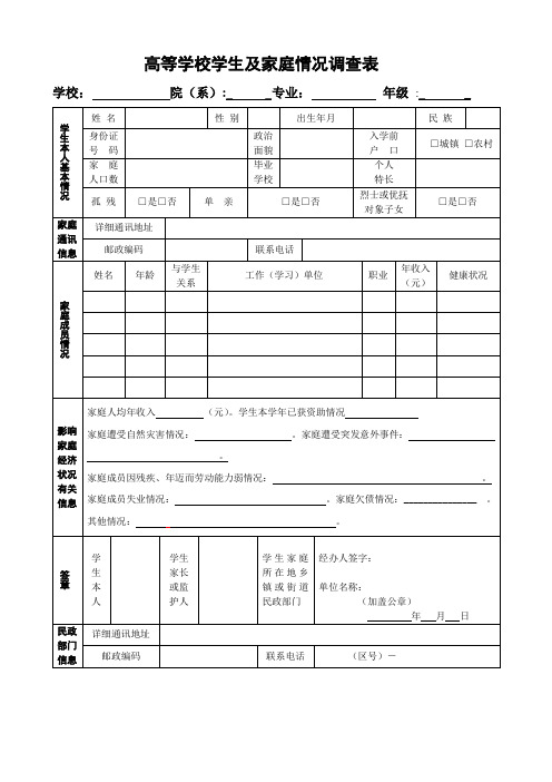 大学生贫困助学金申请表样表