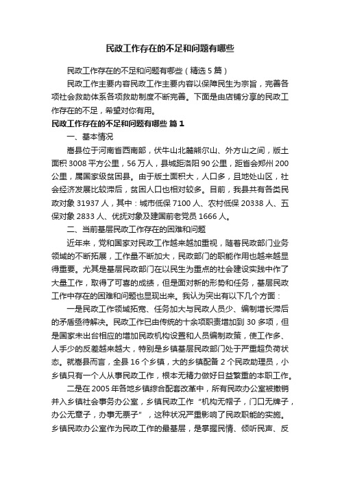 民政工作存在的不足和问题有哪些