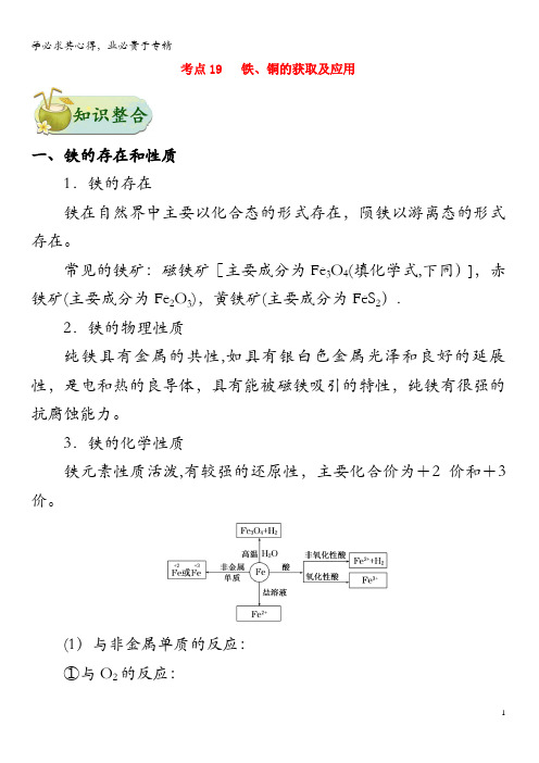 备战2020年高考化学一遍过考点19铁、铜的获取及应用(含解析)