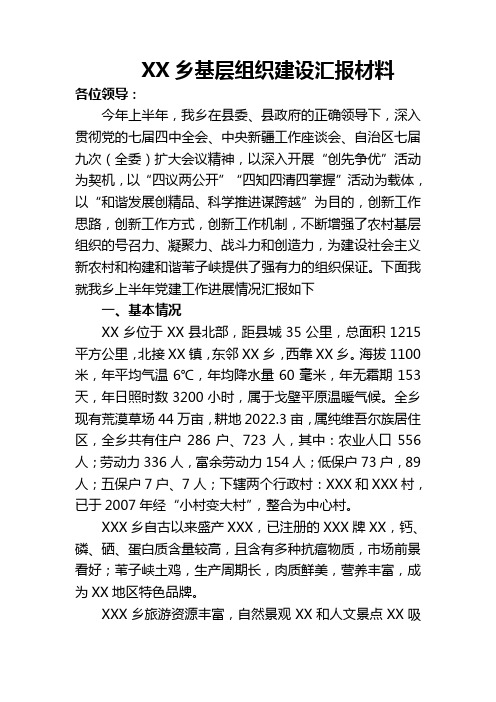 XXX乡基层组织建设汇报材料