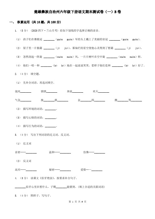 楚雄彝族自治州六年级下册语文期末测试卷(一)B卷