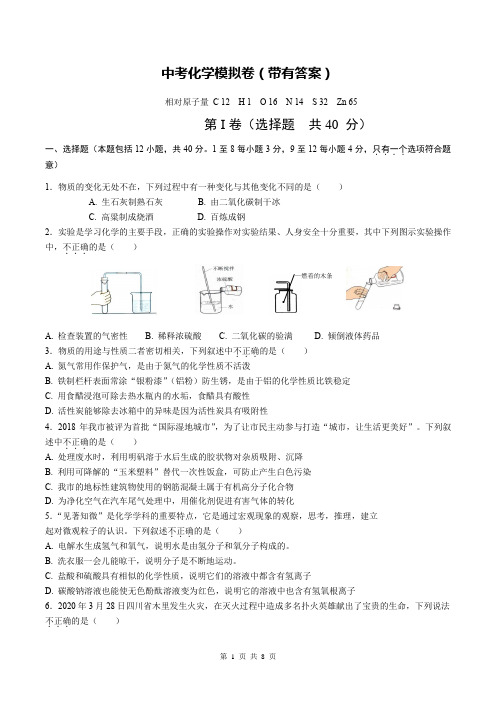 中考化学模拟卷(带有答案)