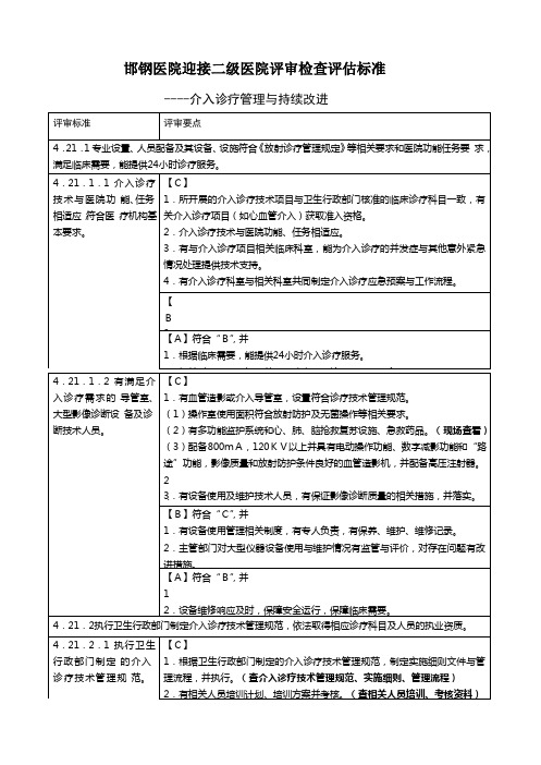 邯钢医院迎接二级医院评审检查评估标准--介入诊疗