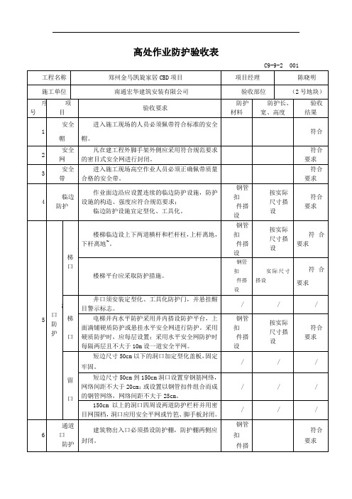 高处作业防护验收表