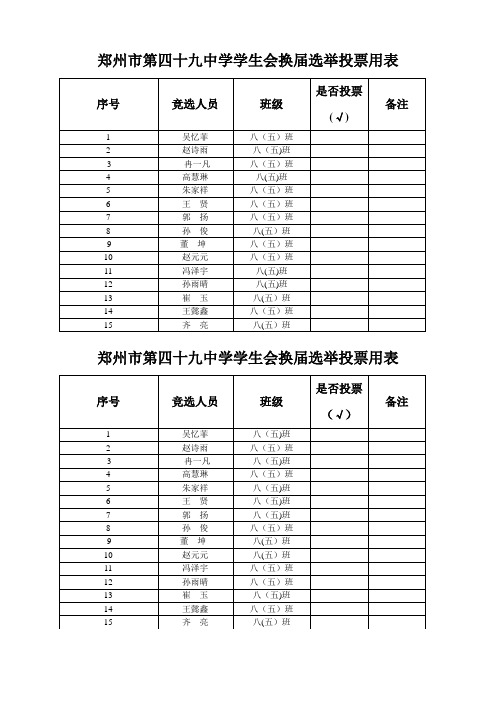 学生会换届选举投票用表【范本模板】