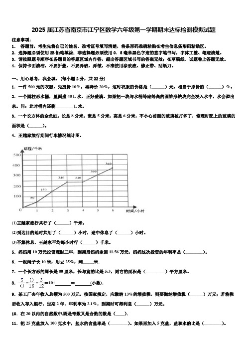 2025届江苏省南京市江宁区数学六年级第一学期期末达标检测模拟试题含解析