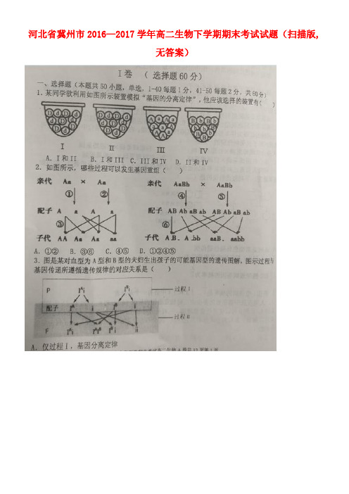 河北省冀州市高二生物下学期期末考试试题(扫描版,无答案)