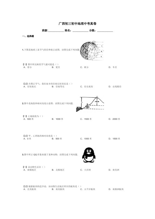 广西初三初中地理中考真卷带答案解析
