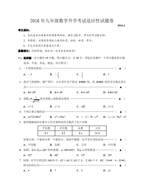 中考试题九年级升学考试适应性试题卷.docx