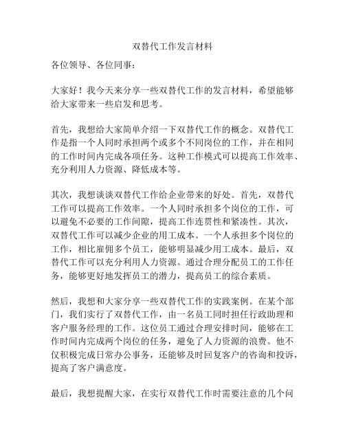 双替代工作发言材料