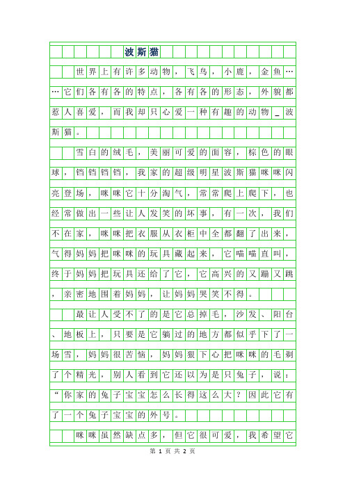 2019年四年级状物作文-波斯猫450字