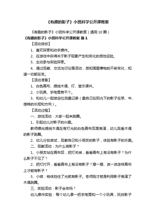 《有趣的影子》小班科学公开课教案