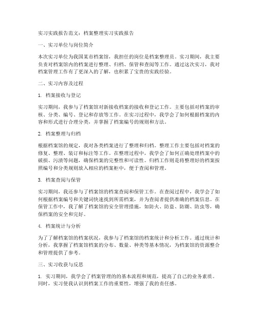 档案整理实习实践报告范文