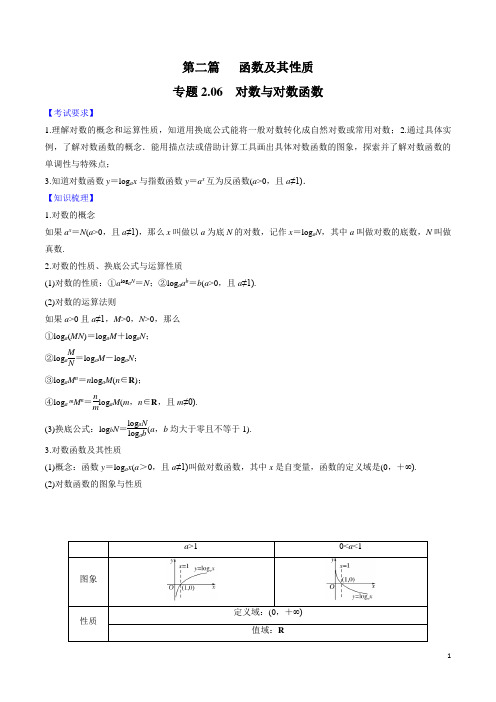 【高考】2020年高考数学一轮复习对点提分专题2.6 对数与对数函数   (文理科通用)(学生版)