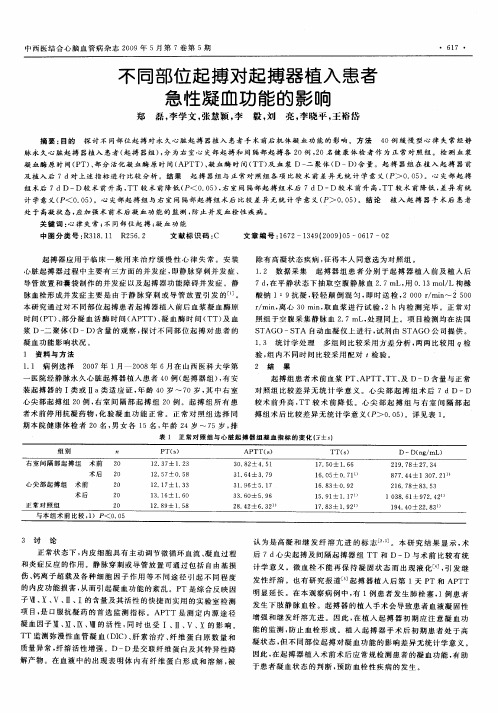 不同部位起搏对起搏器植入患者急性凝血功能的影响