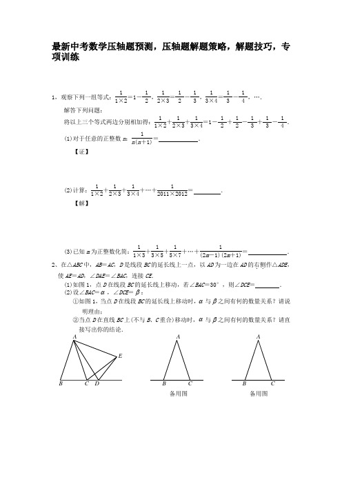 最新中考数学压轴题预测,压轴题解题策略,解题技巧,专项训练 完整版 (2)