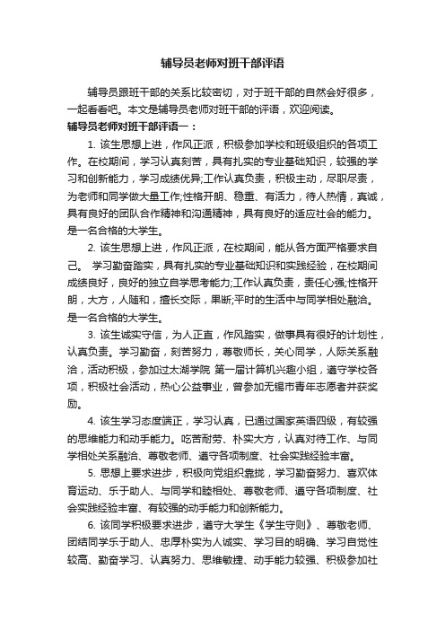 辅导员老师对班干部评语