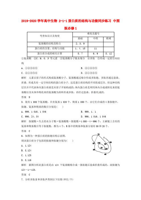 2019-2020学年高中生物 2-1-1蛋白质的结构与功能同步练习 中图版必修1.doc