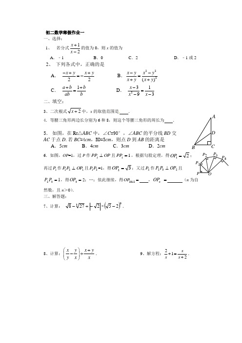 初二数学寒假作业