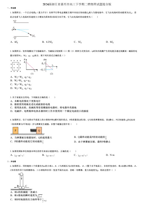 2024届浙江省嘉兴市高三下学期二模物理试题提分版