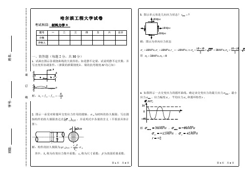 哈尔滨工程大学研究生入学考试HEU材料力学试卷及答案