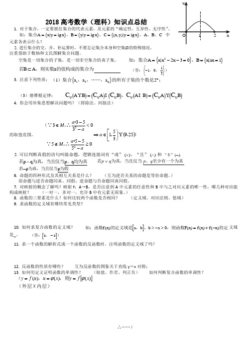 2018高考数学(理科)知识点总结(精辟)