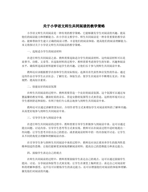 关于小学语文师生共同阅读的教学策略