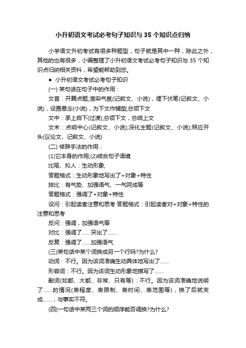 小升初语文考试必考句子知识与35个知识点归纳