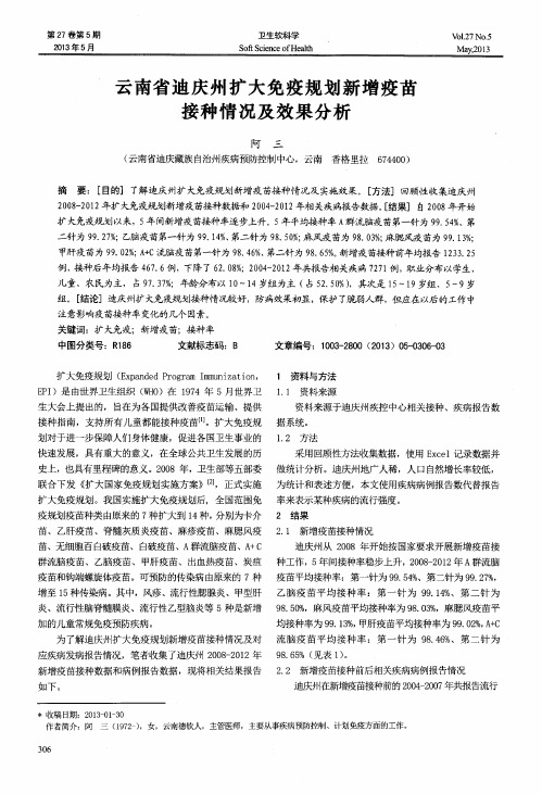 云南省迪庆州扩大免疫规划新增疫苗接种情况及效果分析