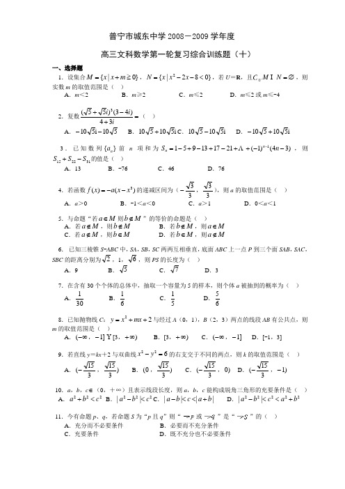 普宁市城东中学-度高三文科数学第一轮复习综合训练题(十)