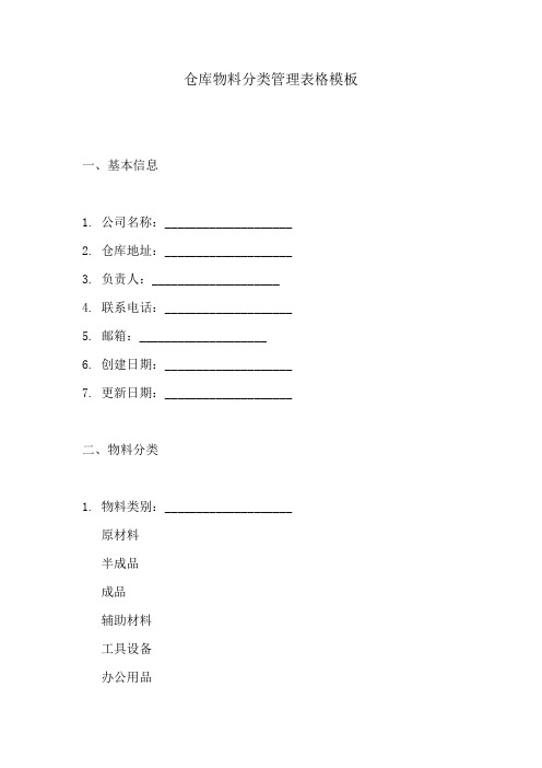 仓库物料分类管理表格模板