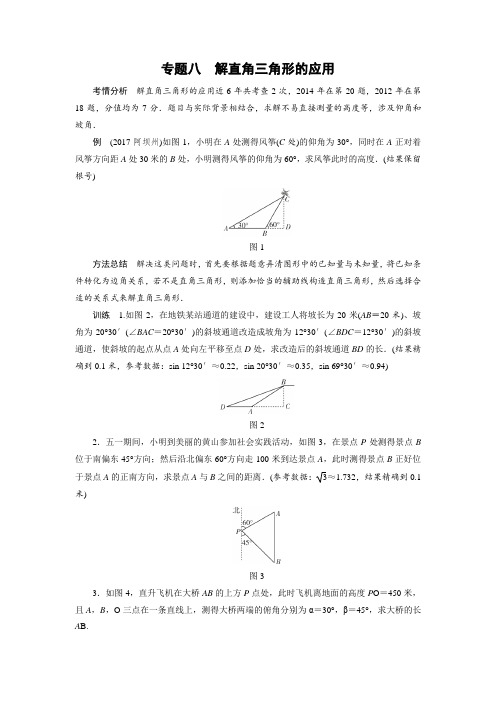 2018年广东中考数学总复习专题突破 专题八 解直角三角形的应用