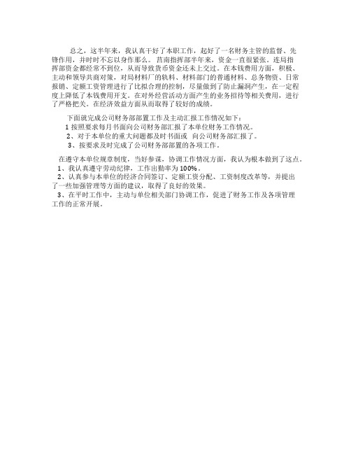 新运公司财务主管述职报告