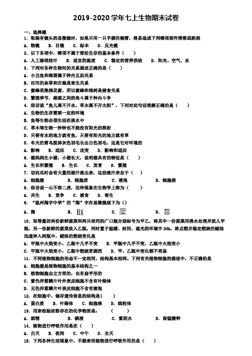 (4份试卷汇总)2019-2020学年桂林市名校生物七年级(上)期末达标检测模拟试题