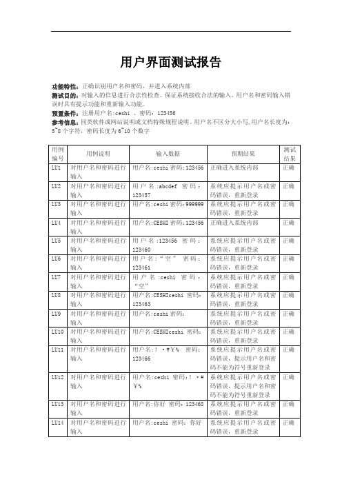 用户界面测试用例