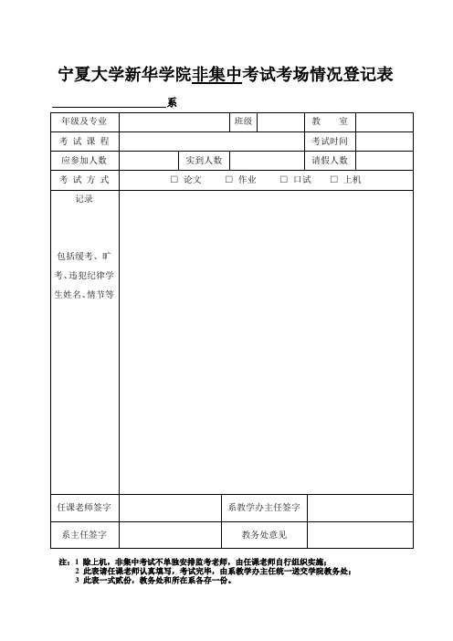 宁夏大学新华学院非集中考试考场情况登记表