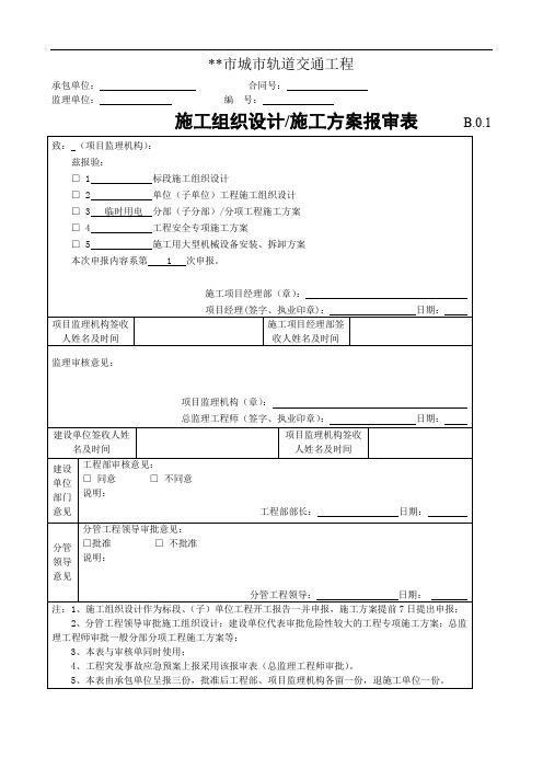 市城市轨道交通工程 施工组织设计、施工方案报审表