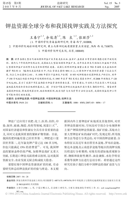 钾盐资源全球分布和我国找钾实践及方法探究