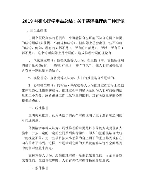 2019考研心理学重点总结：关于演绎推理的三种理论